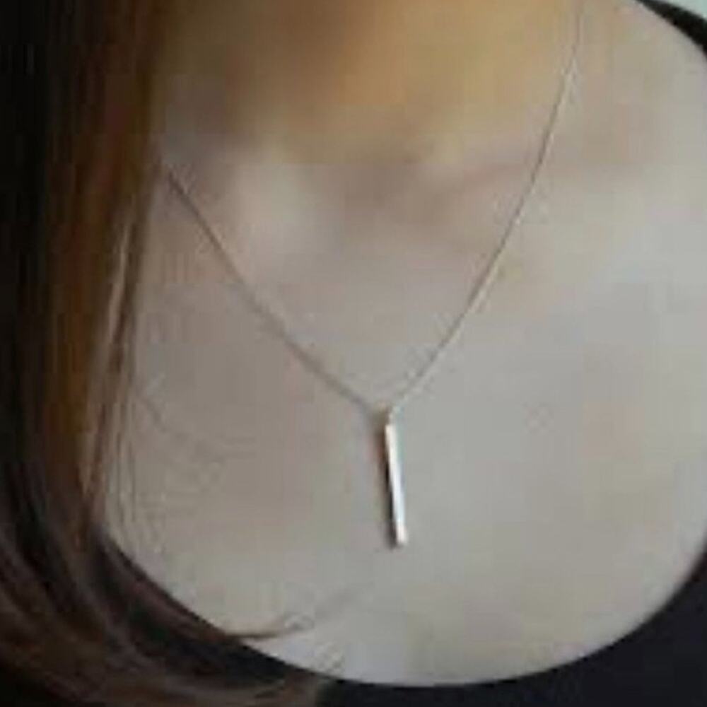 New Lariat Dainty Vertical Pendant Long Thin Chain Bar Y Drop Necklace Silver - Picture 8 of 15